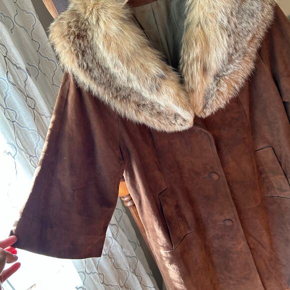 Vintage Highlander Leather winter coat Brown w/ Fur Collar M/L - Picture 6 of 15